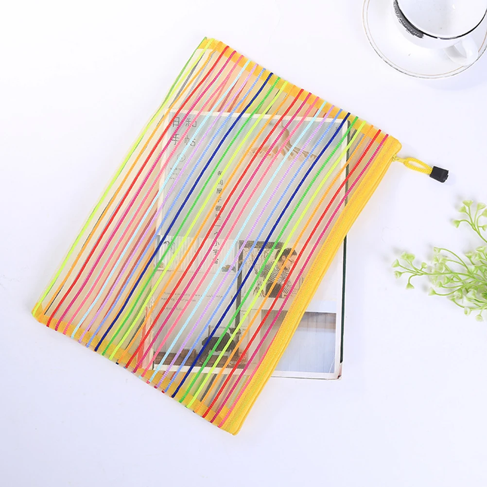 

3 Pcs Documents Bag Color Yellow Mesh Zipper File Bags Pouches Holder Folders for with Storage Student