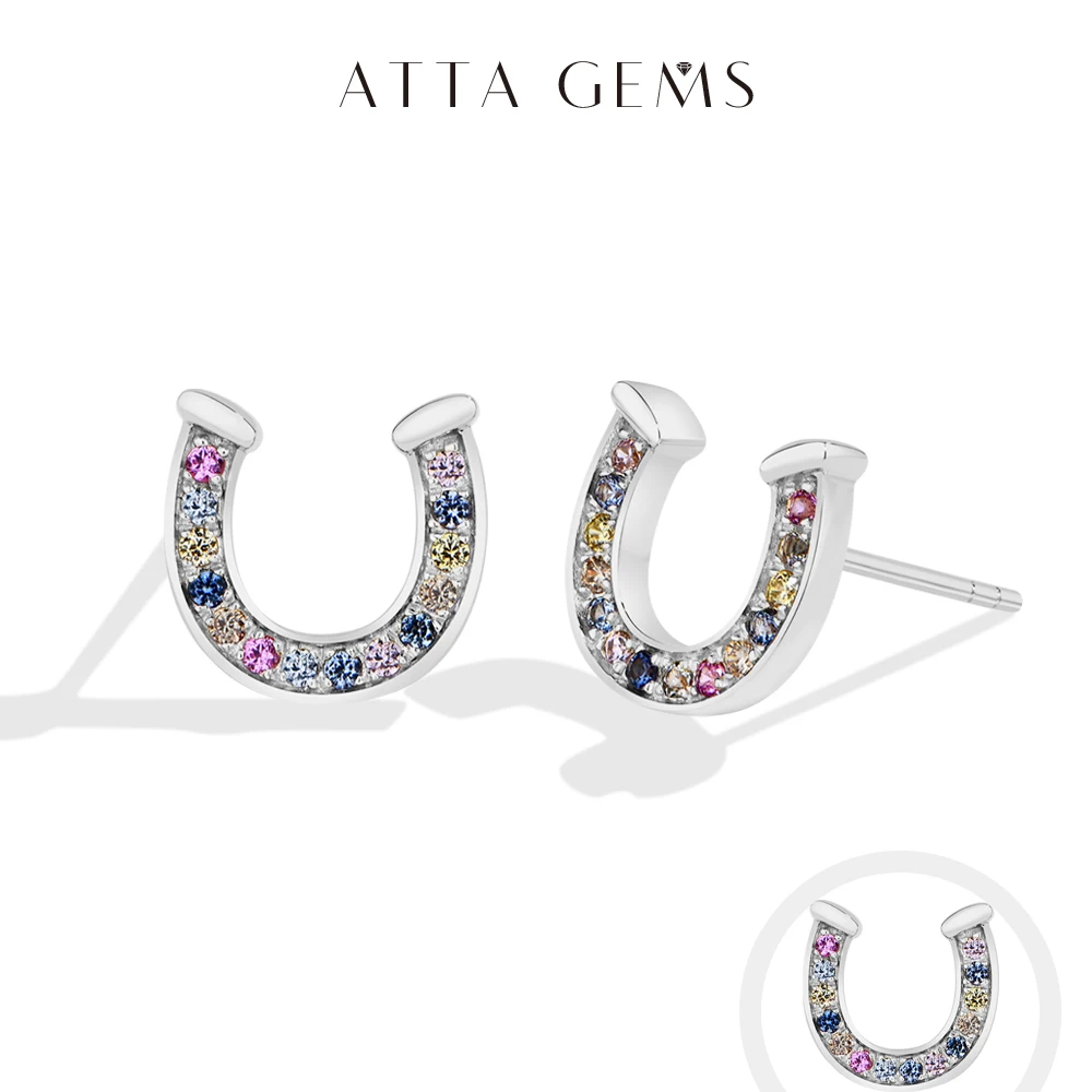 

ATTAGEMS Original Horseshoe Shaped Colorful Zircon Earrings S925 Sterling Silver Vintage Luxury Jewelry for Women New Year gifts