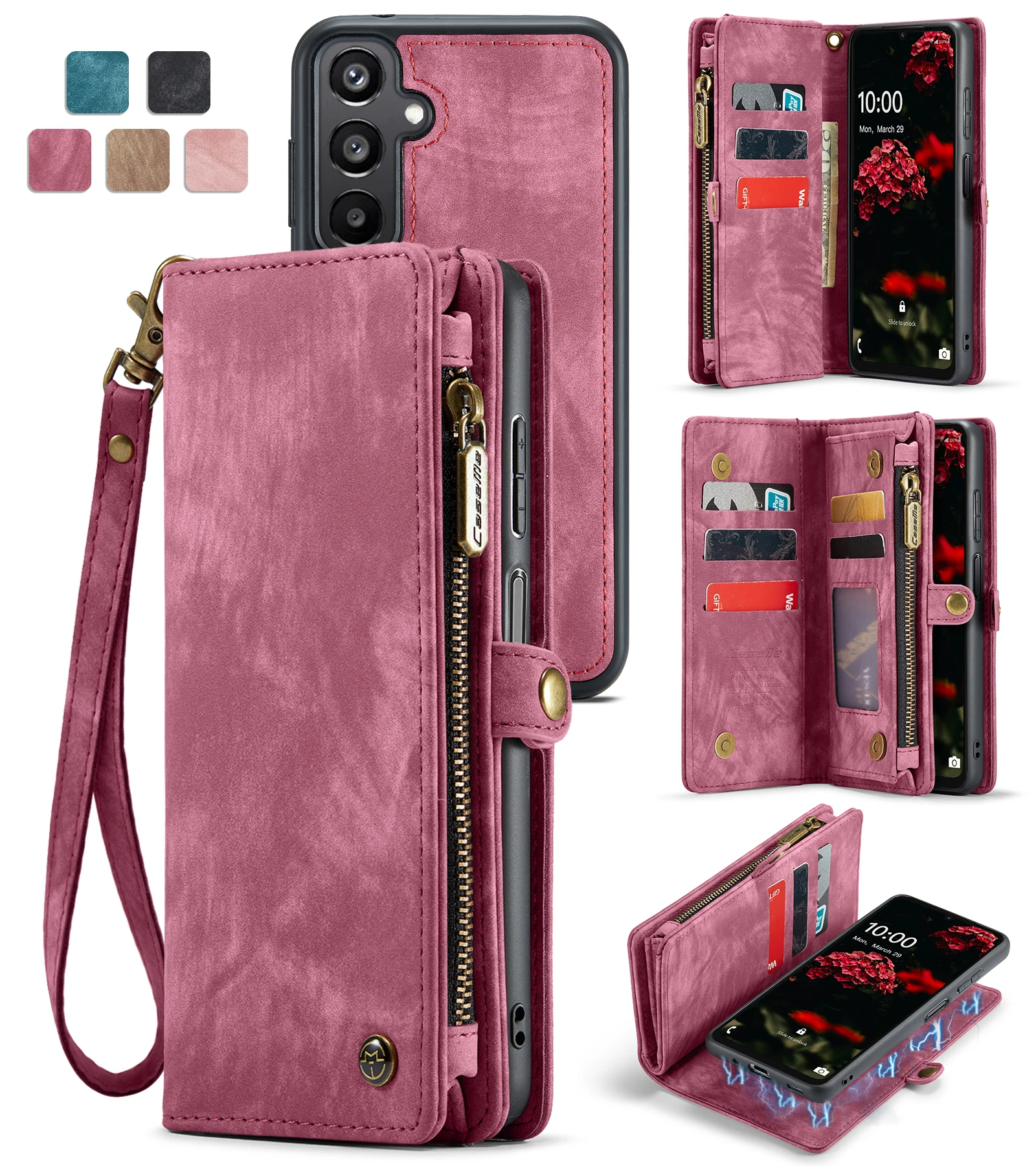 

For Samsung Galaxy A56 Case Detachable Magnetic Flip Leather Zipper Wallet On Cover For Coque Samsung Galaxy A16 A36 A56 5G Case