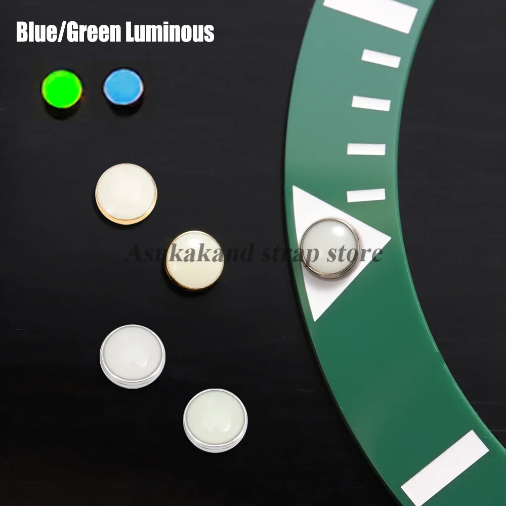 1/2pcs White Beads Blue Green Luminous Pip Watch Bezel Insert 12 O’Clock Lume Pearl Dot Mod Parts Replacement Spare Accessories
