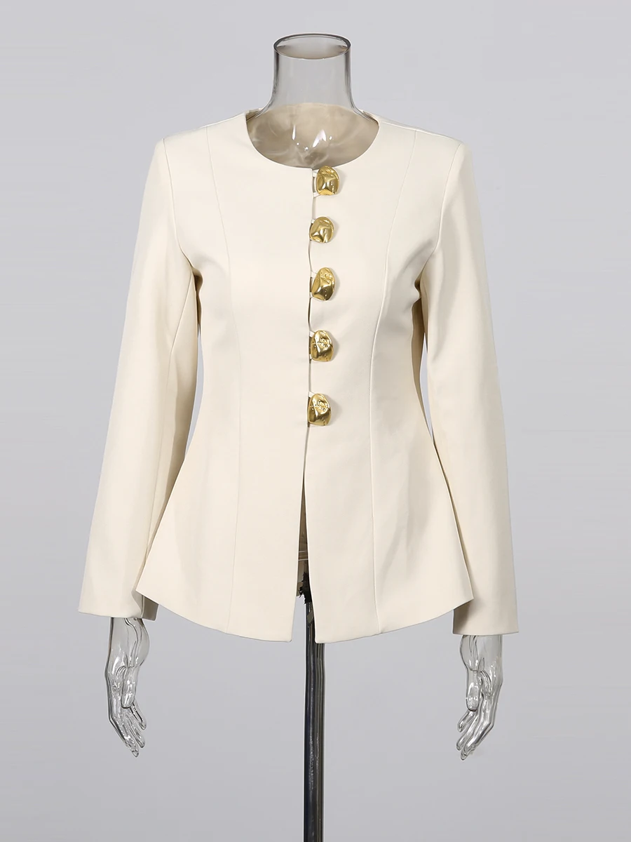 TWOTWINSTYLE Afslanken Tweedelige Sets voor Vrouwen Ronde Hals Lange Mouwen Gesplitste Metalen Knoppen Top Volledige Lengte Broek Set Vrouwelijke Nieuwe