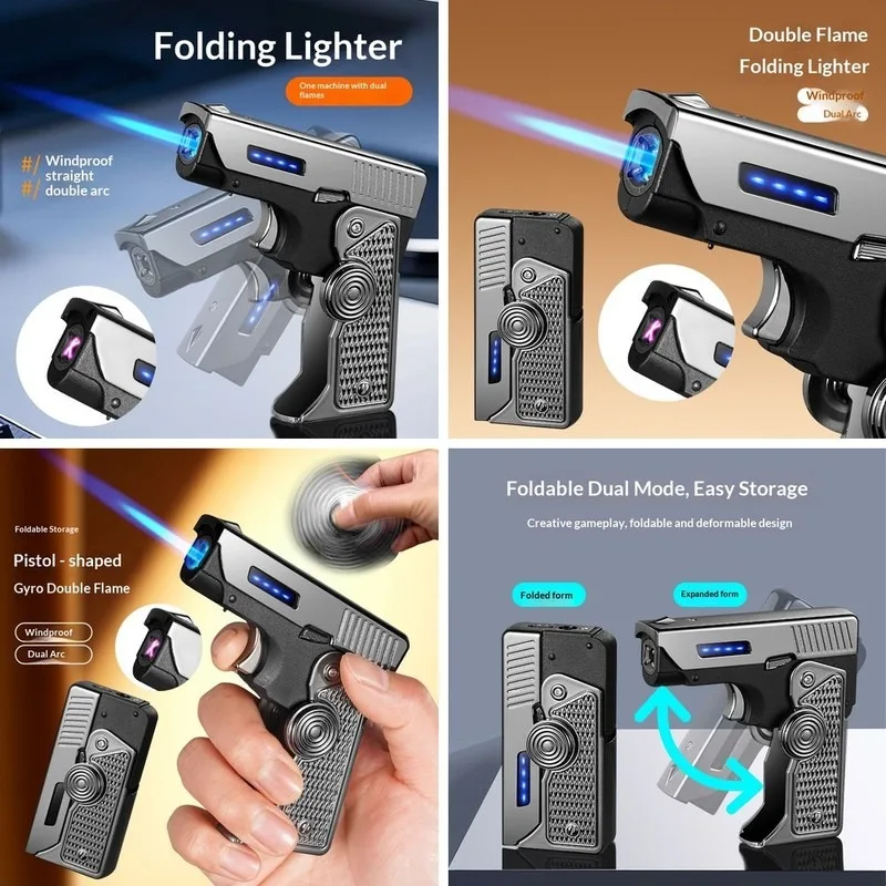 USB Rechargeable Plasma Arc Lighter with Dual Flame, Turbo Lighter with Battery Display,