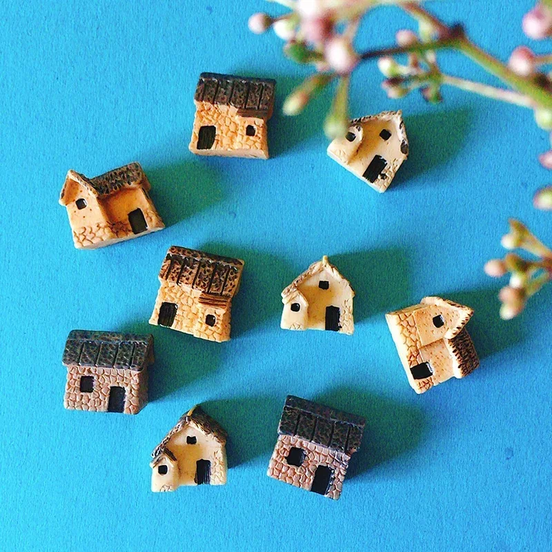 9 pcs mini house/little trees/miniatures cottage/shabby /cute/ fairy garden/gnome/moss terrarium home decor/crafts supplies