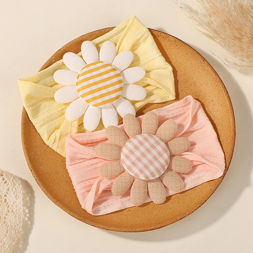 3 teile/satz Baby Breites Band Haarband Große Sonne Floral Handgemachte Nylon Stirnband Infant Keine Schädlich Zu Haar Mode Kopf Zubehör
