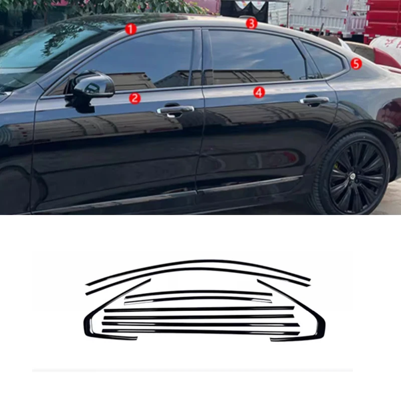 

FIT FOR VOLVO S90 2019-2025 Stainless steel black Exterior Window Molding Strip Sill side Cover Trim Chrome delete