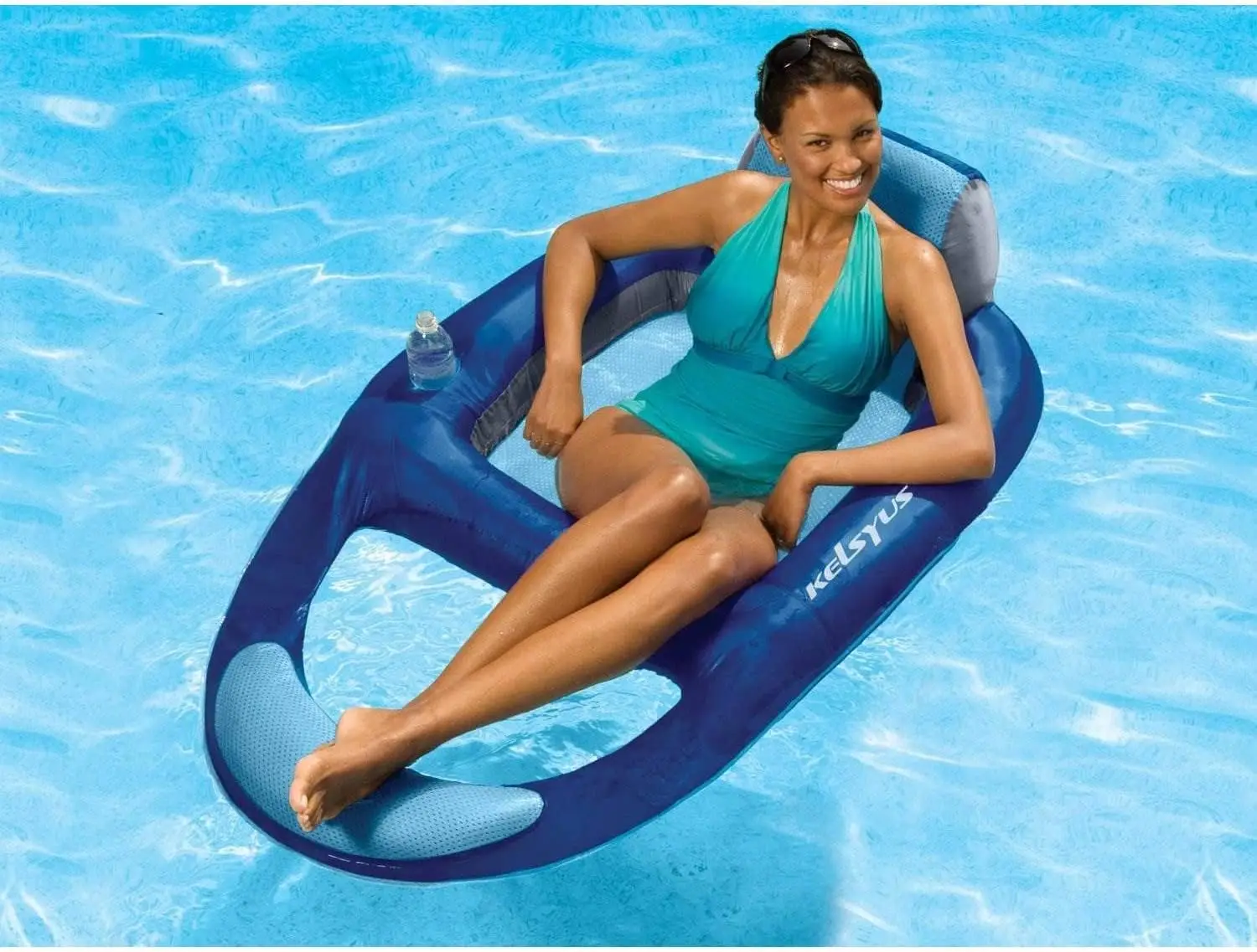 Pool Lounger Chair with Spring Float Design, Light Blue