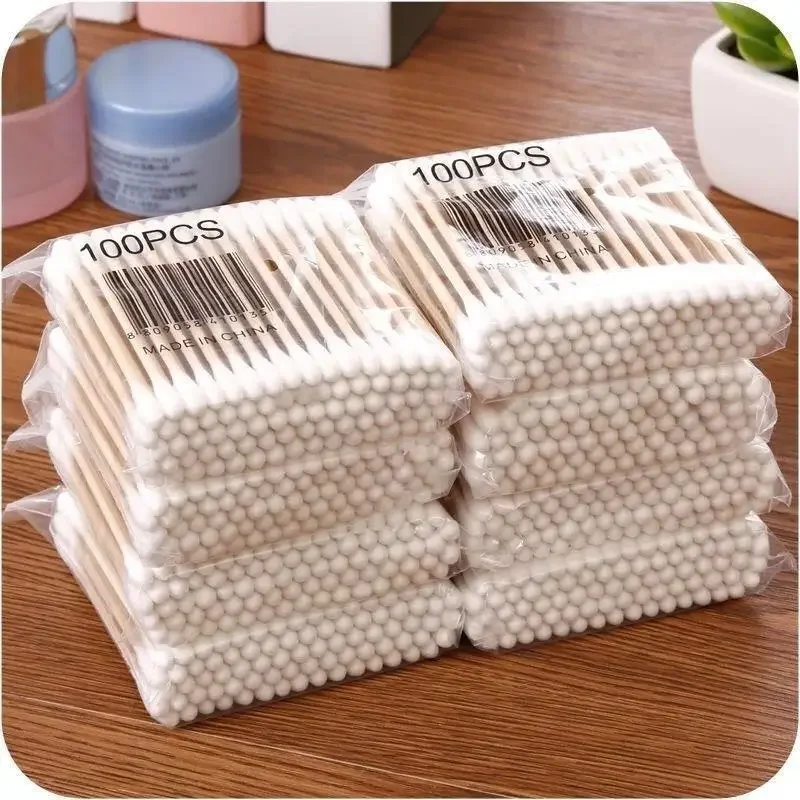 2022 New 100 pcs cotton swabs disposable double-headed hygienic cleaning cotton swabs outdoor ear-pulling cotton swabs