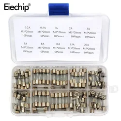 100Pcs/Box 5x20mm Fast-blow Glass Fuse Assorted Kit 0.2A 0.5A 1A 2A 3A 5A 8A 10A 15A 20A Amp Fuses Electrical Fuse Tube Mix Set