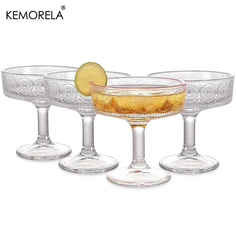 

4PCS Ribbed Martini Glasses Transparent Goblet 200ML Suitable For Whiskey Cocktail Margarita Handmade Wine Glass Drinkware Set