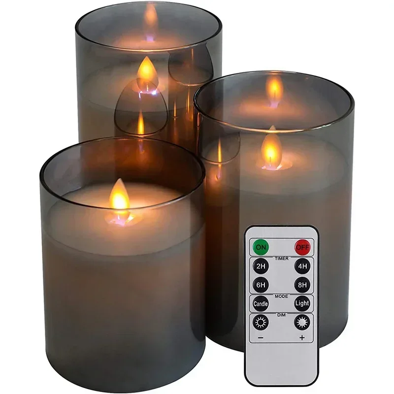 3Pc/Set Led Flameless Electric Candle Light Acrylic Glass Battery Flicker Tealight Birthday Wedding Party Christmas Decor Home