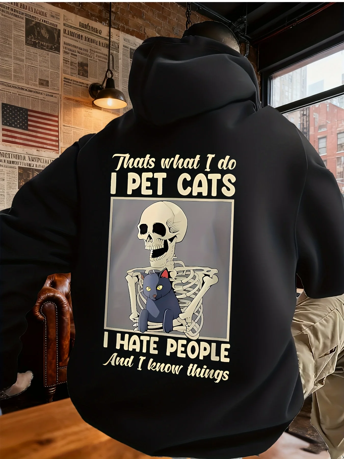 Men's Hoodie with Skull Print on the Back - Funny Slogan 