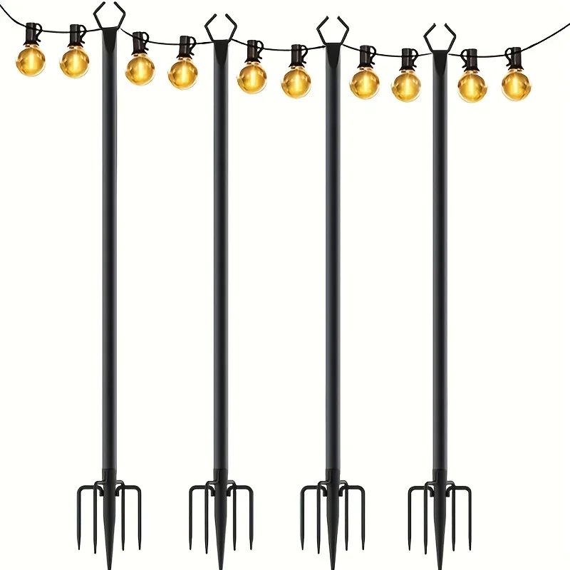1/2 Pack 10 FT String Light Poles Metal With Fork Lights Poles For Outdoor String Light Rustproof Heavy Duty For Outside Garden