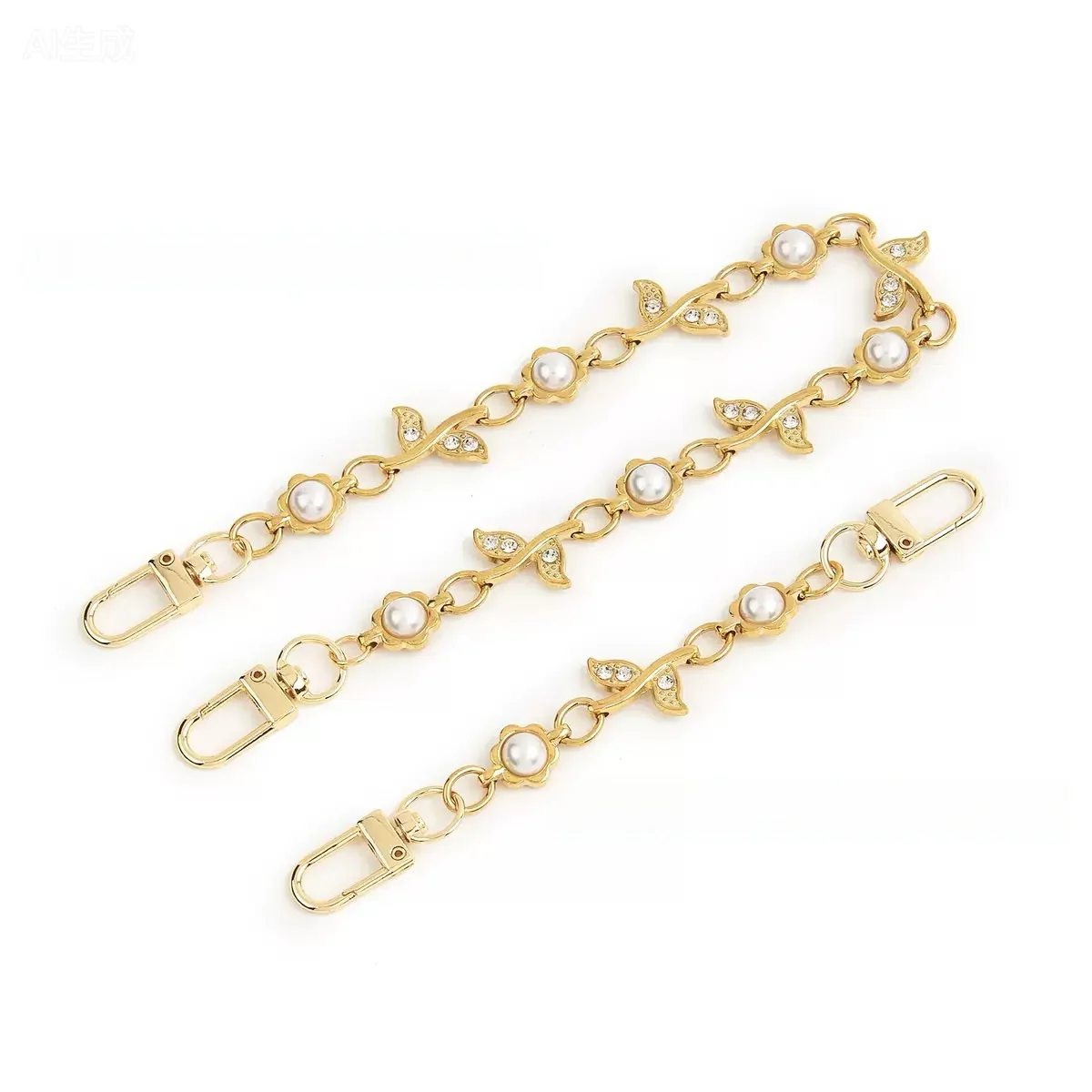 Leaves & Pearl Bag Chain Charm Silver Metal Purse Chain Strap Shoulder Bag Extender Women Gold Dressy Handbag Accessories