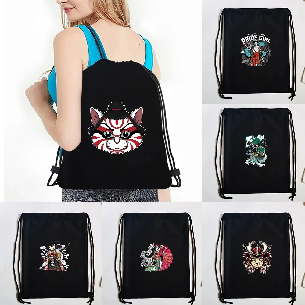 Drawstring Backpack 2024 Casual Lady Girls Shopping Bag Portable Quality Trendy Simple Backpack Fashion Print Linen Storage Bags