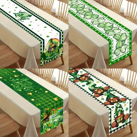 St.Patrick Clovers Lucky Hats Polyester Table Runner Spring Party Decor Kitchen Dining Table Flag St.Patrick Decorations 2026