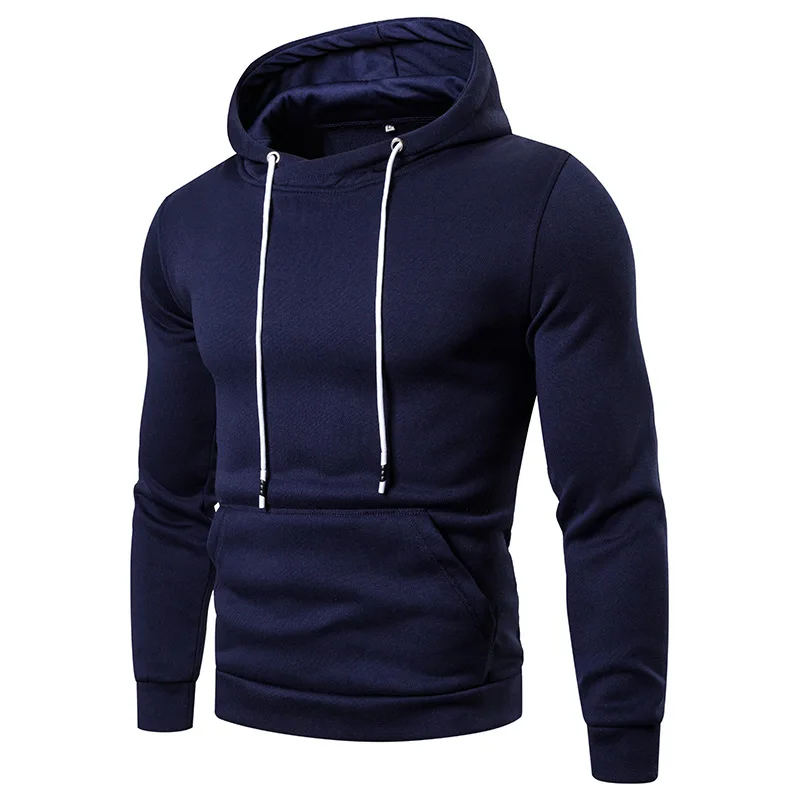 New fashion trend high-end handsome men's casual solid color hoodie European size men's multi-color pullover long-sleeved hoodie