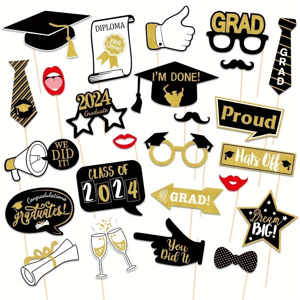 

25pcs 2024 Graduation Party Funny Photography Props Graduation Alumni Association Party Decoration Photography Supplies