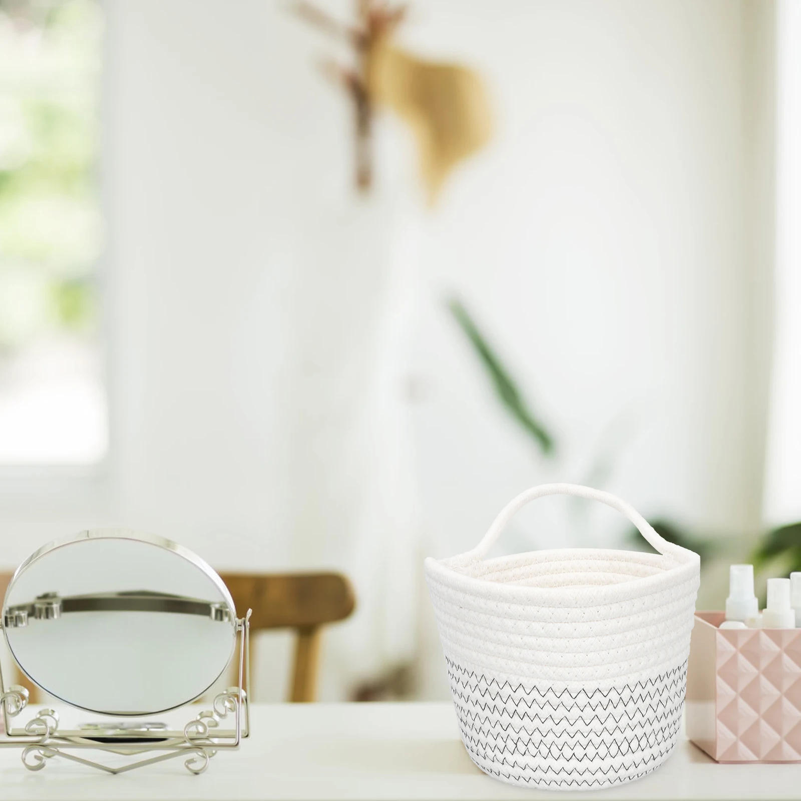 

Rattan Cotton Rope Hanging Basket Woven Wall Flower Pot Plants Holder Sundries Storage Home Decor Durable Crafts