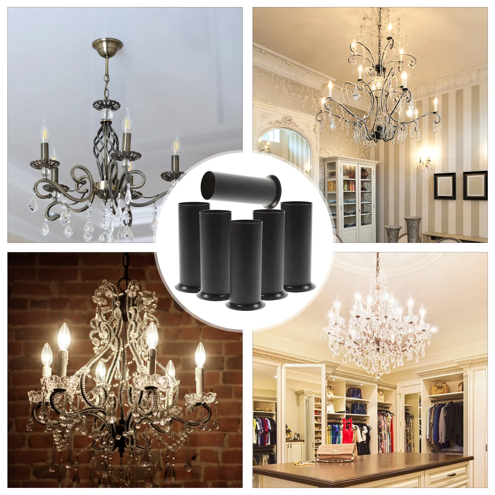 6Pcs Chandelier Base Sleeve Metal Tube Covers Easy Install Light Bulb Socket Sleeves Candelabra Base Sockets