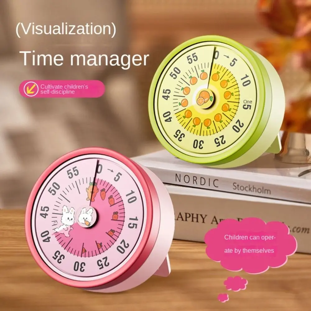 Cartoon 60-Minute Visual Timer with Stand Stopwatch Alarm Clock Mechanical Timer Visualization Loud Countdown Clock Fridge