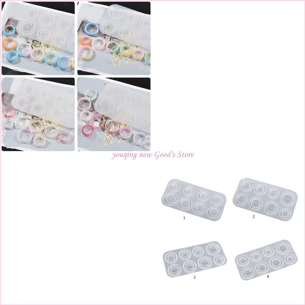 57QA Resin Ring Silicone Mold,8Size Resin Casting Mold for Epoxy Jewelry Mold for DIY Craft Projects,Rings,Necklaces,Earring