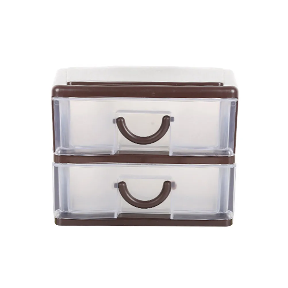 1 pièce Boîte de rangement à tiroirs marron, 2 niveaux, en plastique, conteneur pour articles divers, boîte de rangement de bureau, organisateur de documents, pour la maison et le bureau