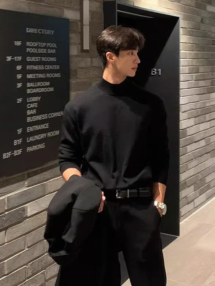 

Trendy Men's Knitted f-High Collar Sweater Inner Wear Slim Fit Long Sve Thiened Winter Color Overcoat Base irt