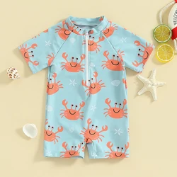 0-3T Baby Boy Rash Guard Short Sleeved Crab Coconut Tree Print Swimsuit Jumpsuit Summer Sun Protection Bikini Set Swimsuit