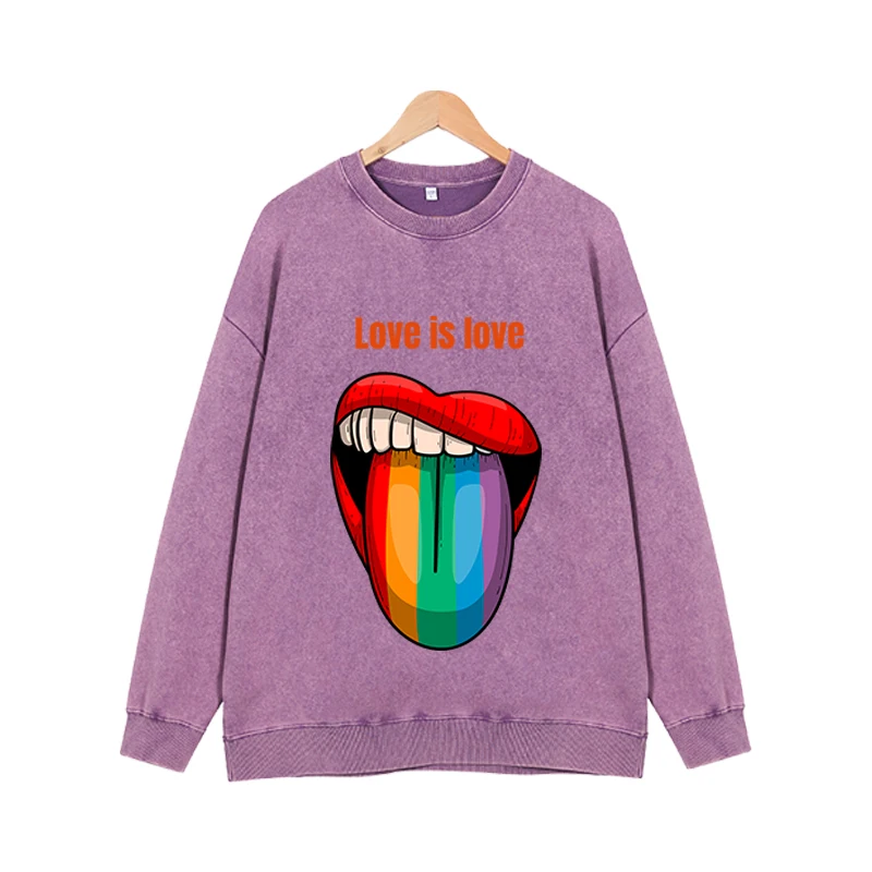 New fashion trend round neck pullover colored tongue sweatshirt versatile loose casual long sleeved top