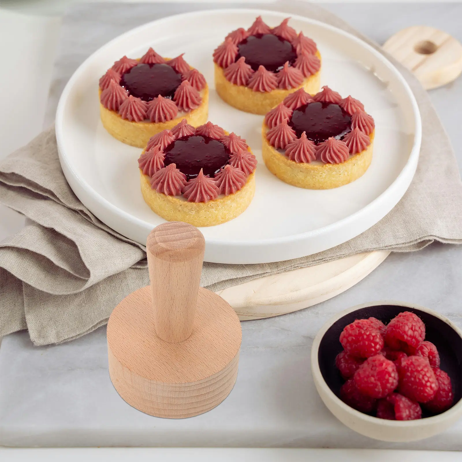 Wood Egg Tart Mold Round Tart Press Tool Live-Bottom Pastry Tamper for Baking Home Professional French Style Desserts