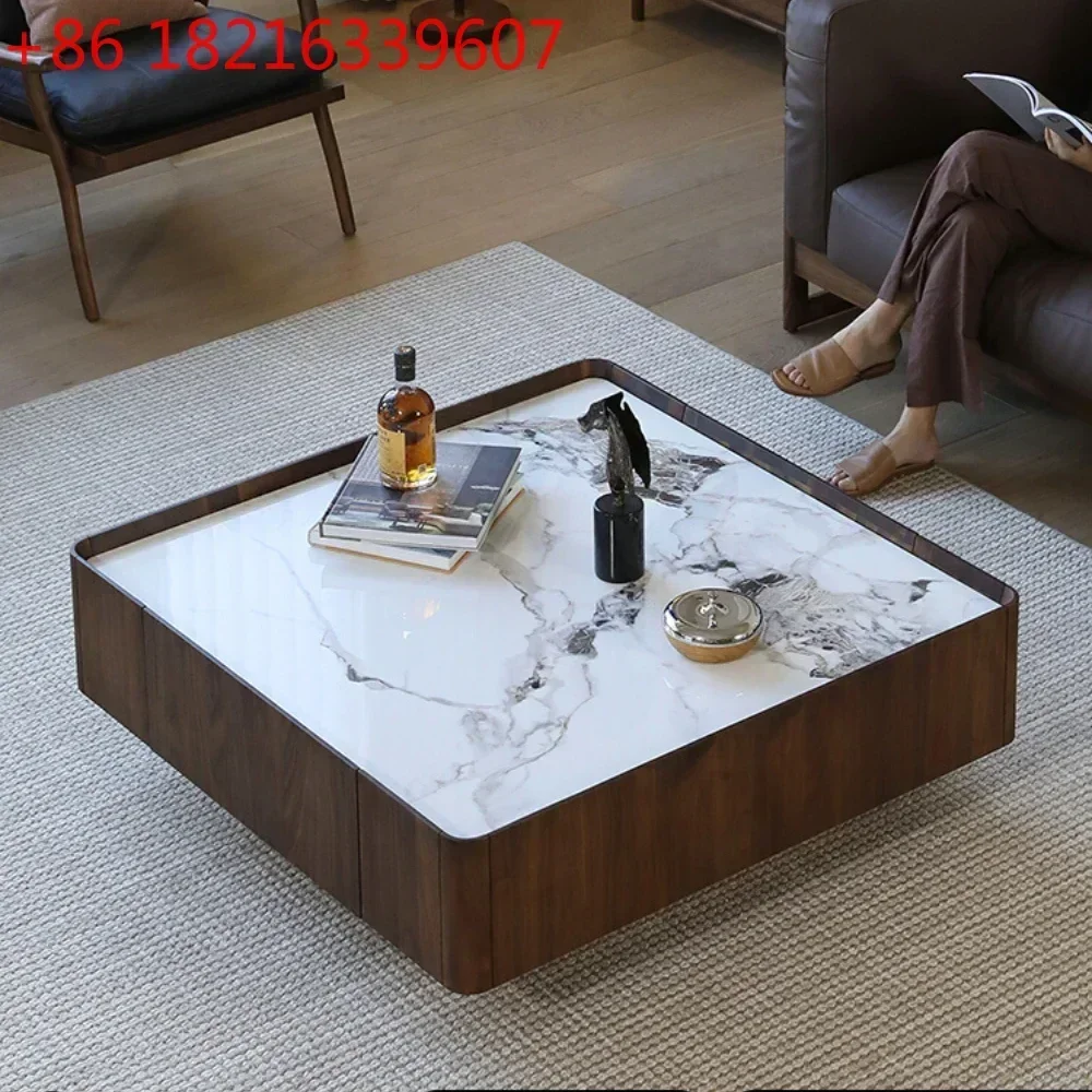 TAO Tao Walnut Stone Plate Coffee Table Living Room Square Large Tea Platform Household Solid Wood Sofa Tea Table