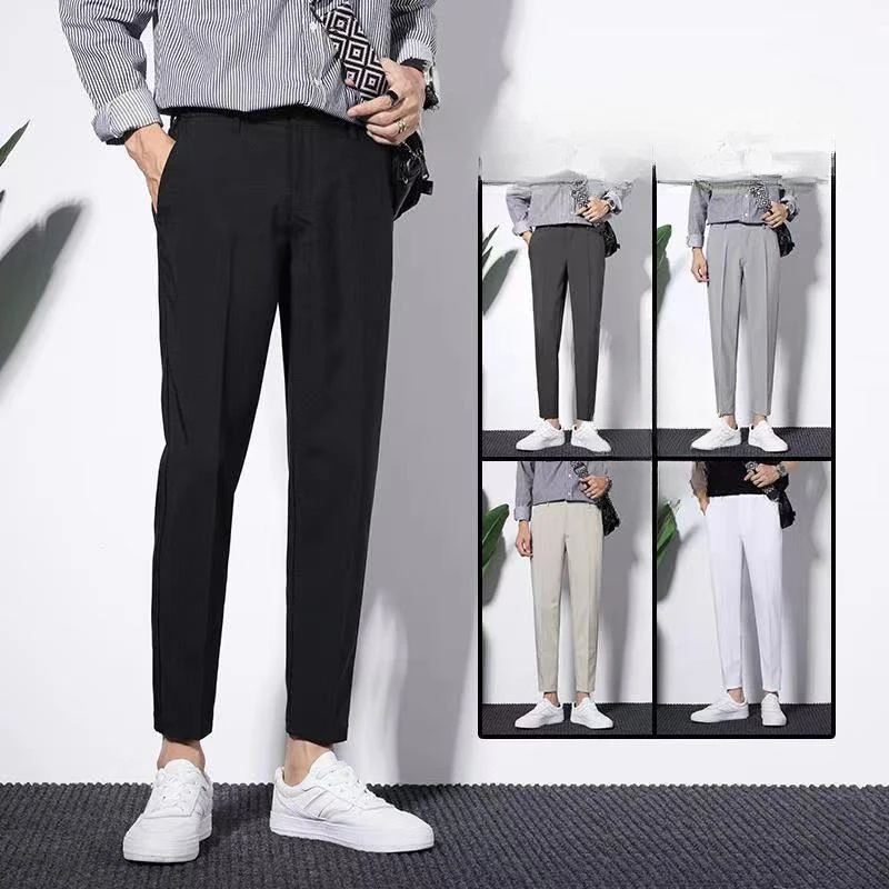 

Formal Pants Men Spring and Autumn Black Grey Elastic Stretch Bussiness Loose Suit Work Wedding 2023 Office Trousers Z116