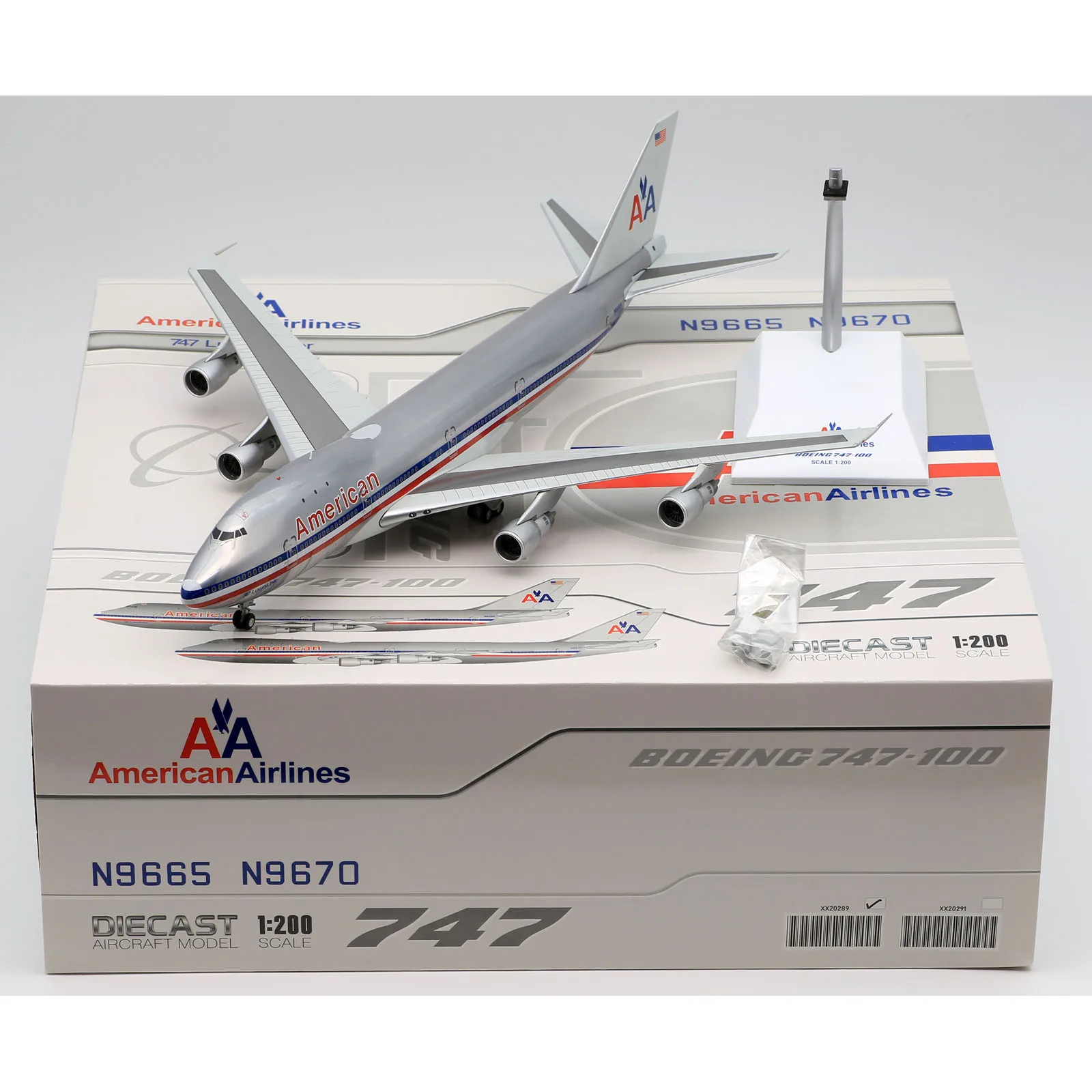 XX20289 Alloy Collectible Plane Gift JC Wings 1:200 American Airlines Boeing 747-100 Diecast Aircraft Jet Model N9665 With Stand