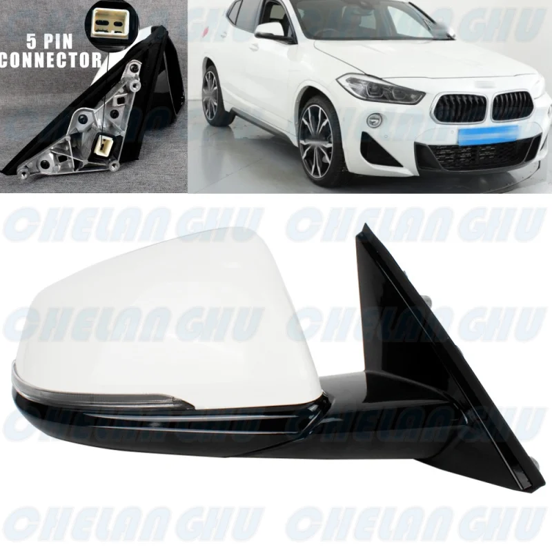 Right Side 5 Pins White Painted Heated Power Adjust Power Fold Turn Lamp Mirror Assembly For BMW X2 F39 2019 2020 2021 2022 2023