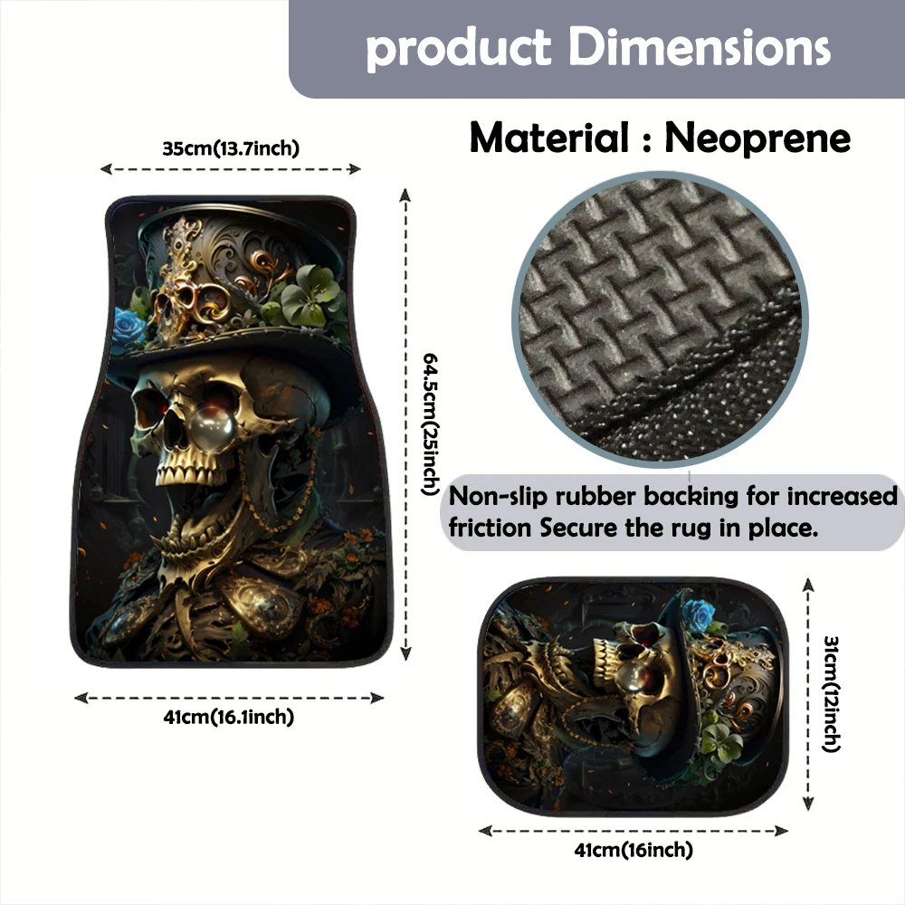 2/4PCS Gentleman Skull Pattern Dywaniki samochodowe pochłaniające wodę Antypoślizgowe dywaniki przeciwporostowe do przednich i tylnych foteli samochodowych — zdjęcie 7