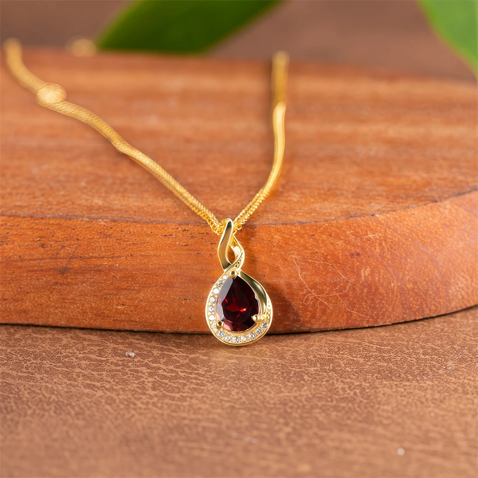 

Teardrop natural Granet 925 Sterling Silver Pendant Necklace 8*6mm Gemstone Fine Jewelry for Women Gift Free Chain 18"