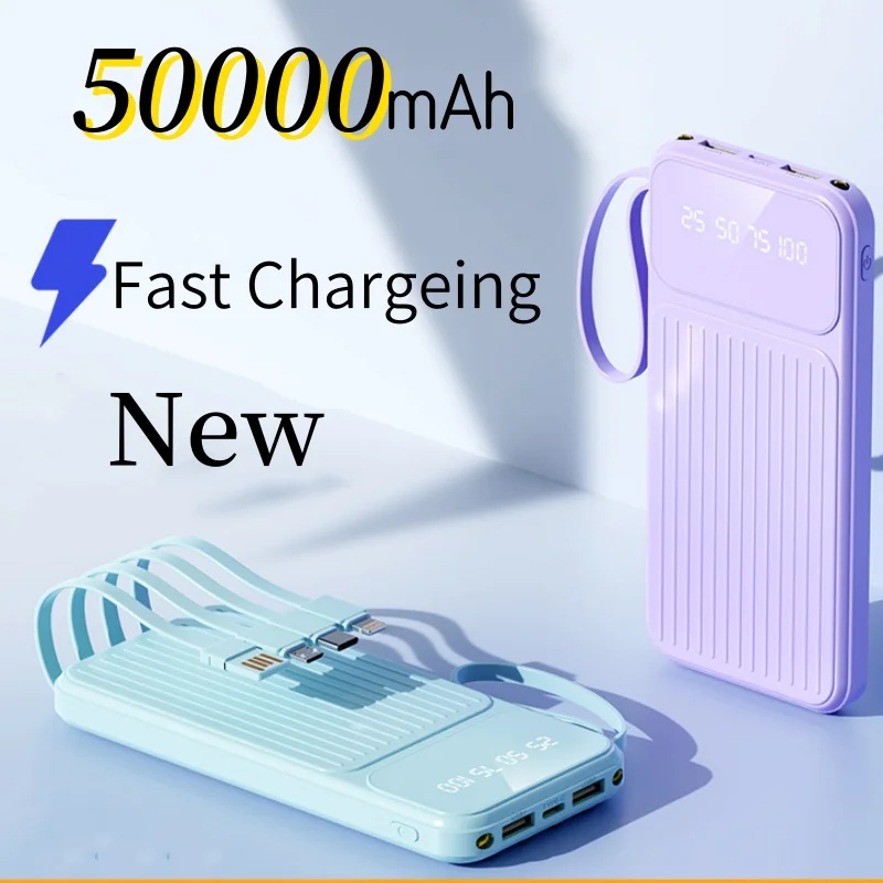 50000mAh Portable Power Bank Charger LED Digital Display Powerbank with 4in1 Cable Mobile Power For iphone Huawei For Magsafe