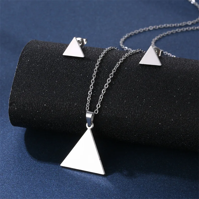 Stainless Steel Necklaces earrings set Fashion Pendant Style Geometric Triangle Chain Necklace Women Jewelry Party Friend Gifts