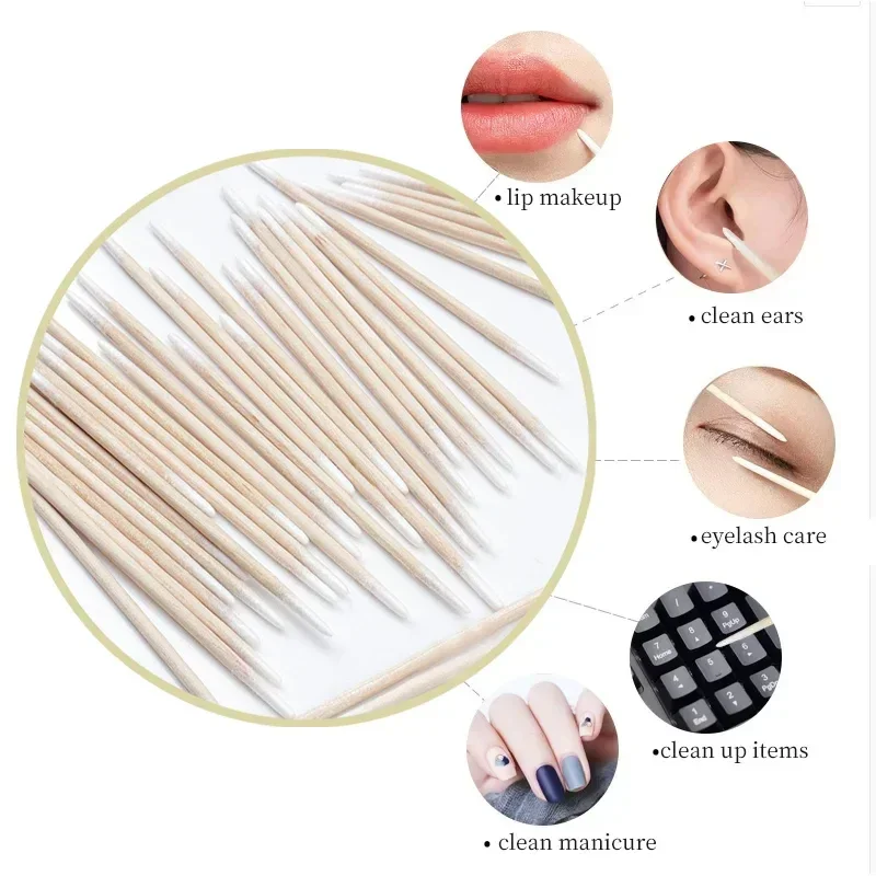 50/100/200Pcs Disposable Ultra-small Cotton Swab Brush Lint Free Micro Wood Makeup Brushes Eyelash Extension Glue Removing Tools