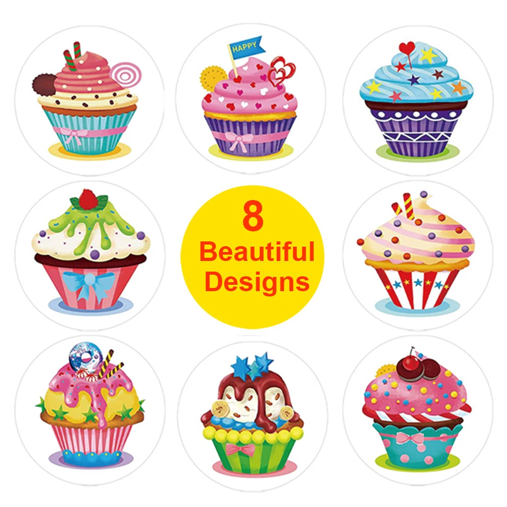 500 Buah/Rol Stiker Label Penyegelan Bulat Stiker Dekorasi Hadiah Ulang Tahun Pesta Pernikahan Stiker Perlengkapan Alat Tulis Cupcake