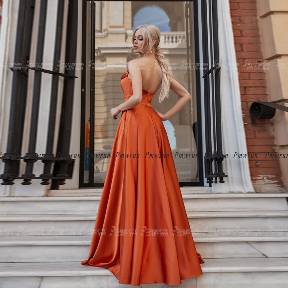 Vestidos de Noche formales sin tirantes para boda, Pocktes de satén con cremallera en la espalda, elegantes vestidos de invitados de fiesta, 2023