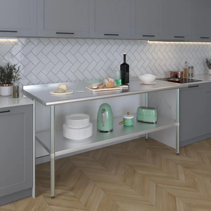 Tavolo da lavoro in acciaio inossidabile con backsplash da 1,5". |   Tavolo per la preparazione degli alimenti da cucina in metallo |   NSF (72" di lunghezza x 30" di profondità)