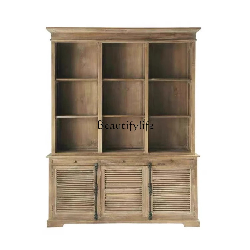 

American retro solid wood antique dining side wine cabinet living room integrated shoe cabinet floor