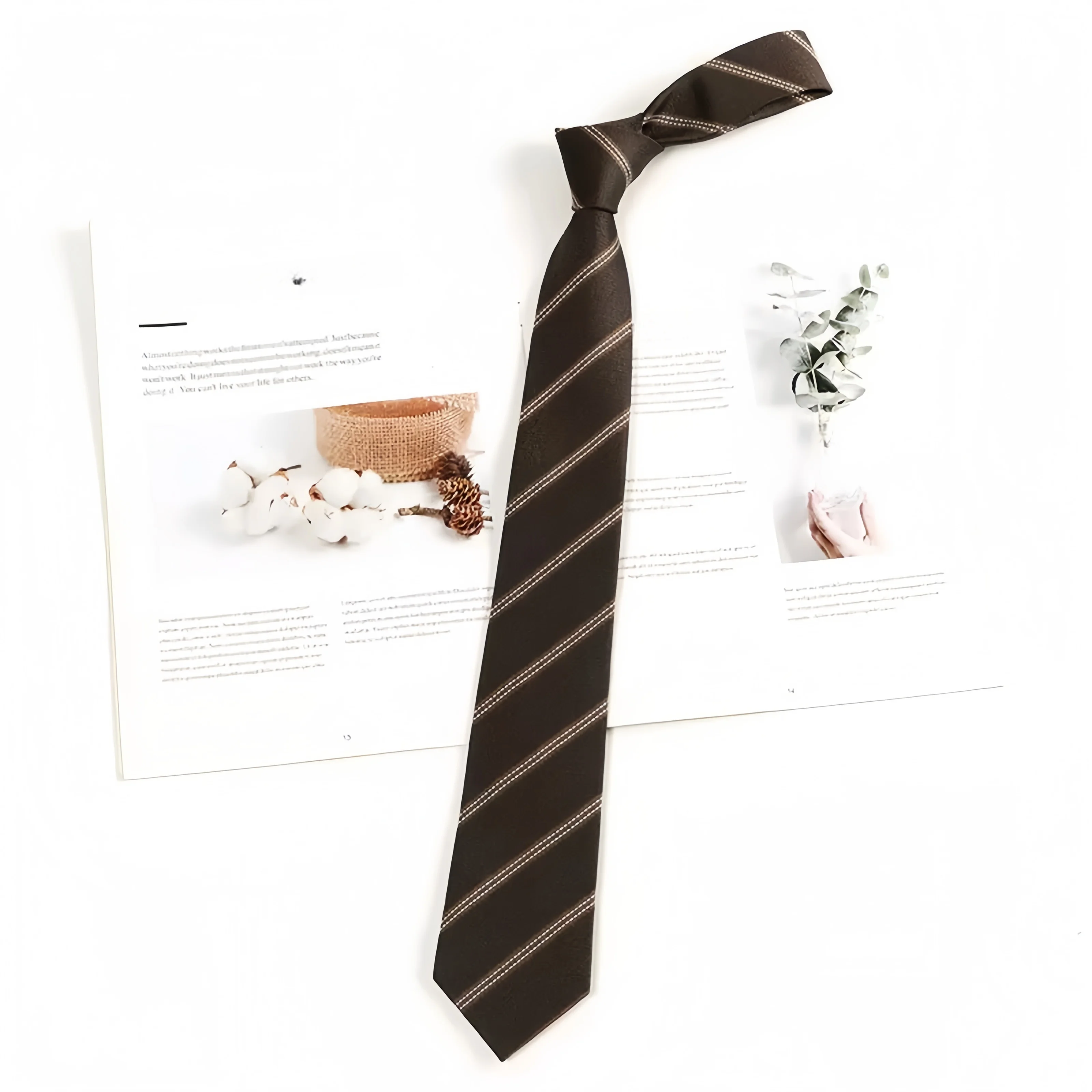 A Handmade Unisex Coffee Brown Striped Hand-Tied Tie, Classic, Versatile, a Must-Have for the Back-To-School Season, Multi-Color Hand-Tied Tie Can Be Worn with Uniforms and Can Be Given as Gifts