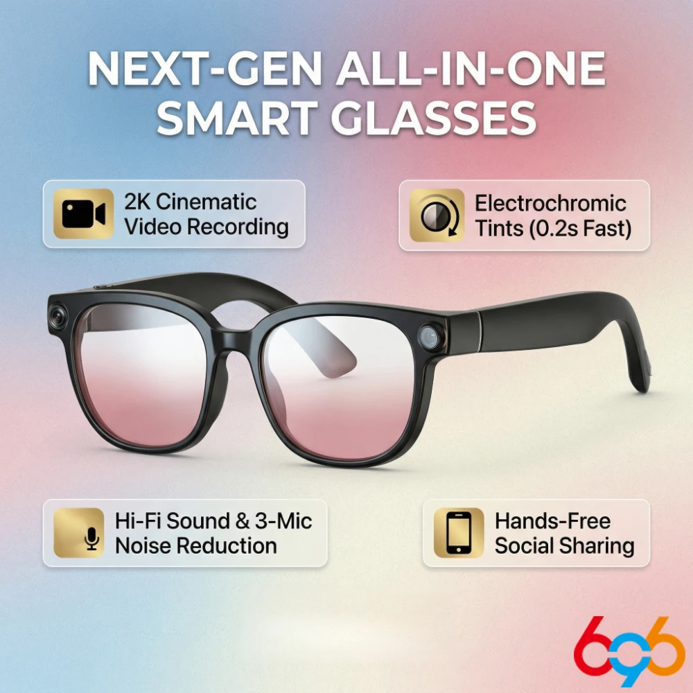 Smart Glasses Men Women Simultaneous Translation AI Object Recognition Blue Light Protection Touch Control HD Camera Play Music