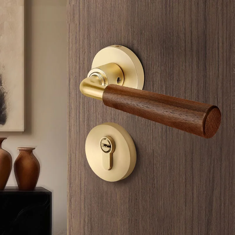 

Дверной замок в стиле ретро, минималистичный домашний замок для спальни, дома, комнаты, присоски, бесшумный светильник под дерево, роскошная разделенная ручка из орехового дерева