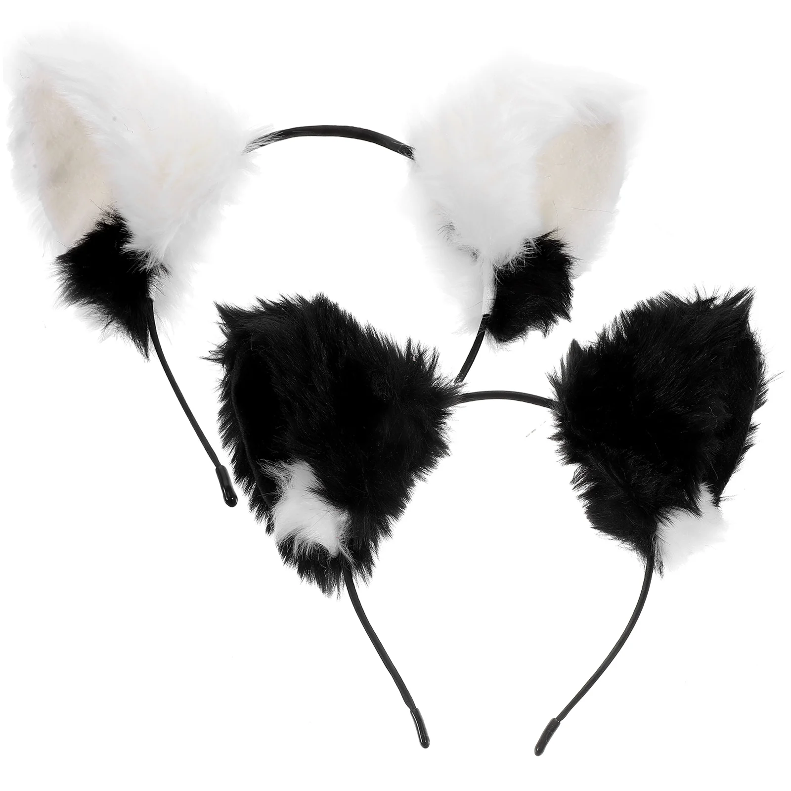 

2Pcs Cat Ears Headband Reversible Black White Hair Ribbon Halloween Christmas Party Accessories Women Hairstyling Tools