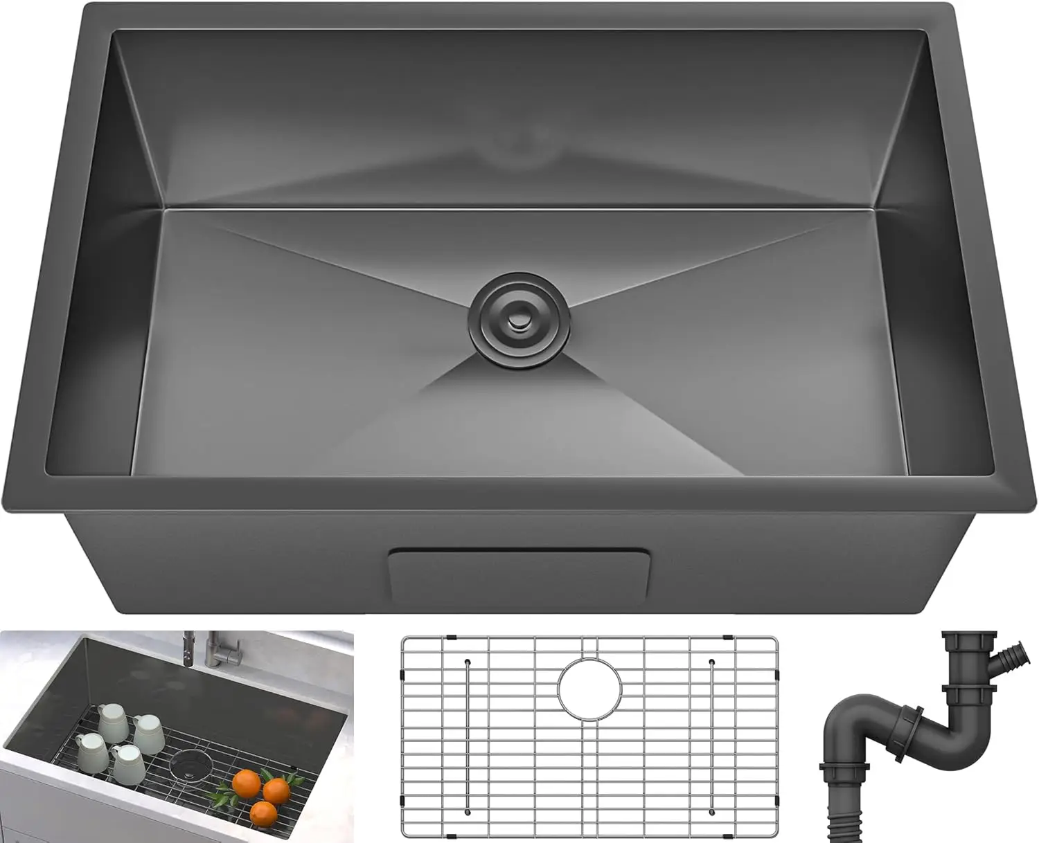 

32-Inch Black Stainless Steel Undermount Kitchen Sink with Nano Coating, Quiet Design, and Accessories for Modern Prep Stations