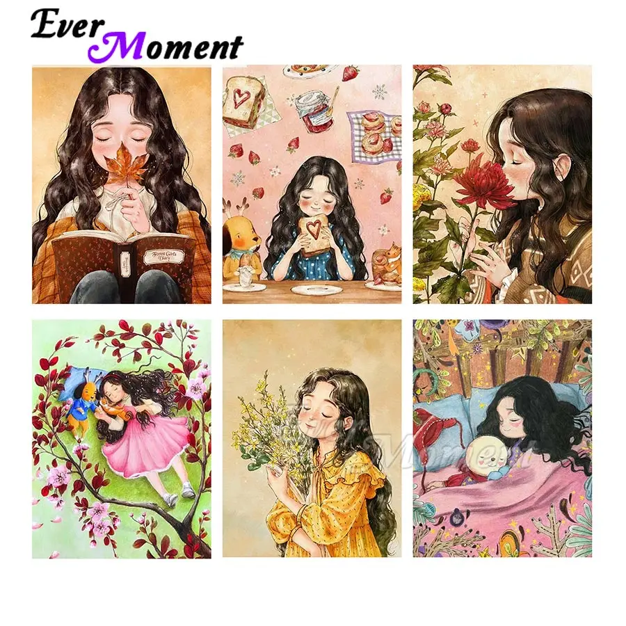 

Алмазная картина Ever Moment, портрет девушки, украшение для дома, полные квадратные круглые камни, смола, дрель, картина по алмазу ASF2172