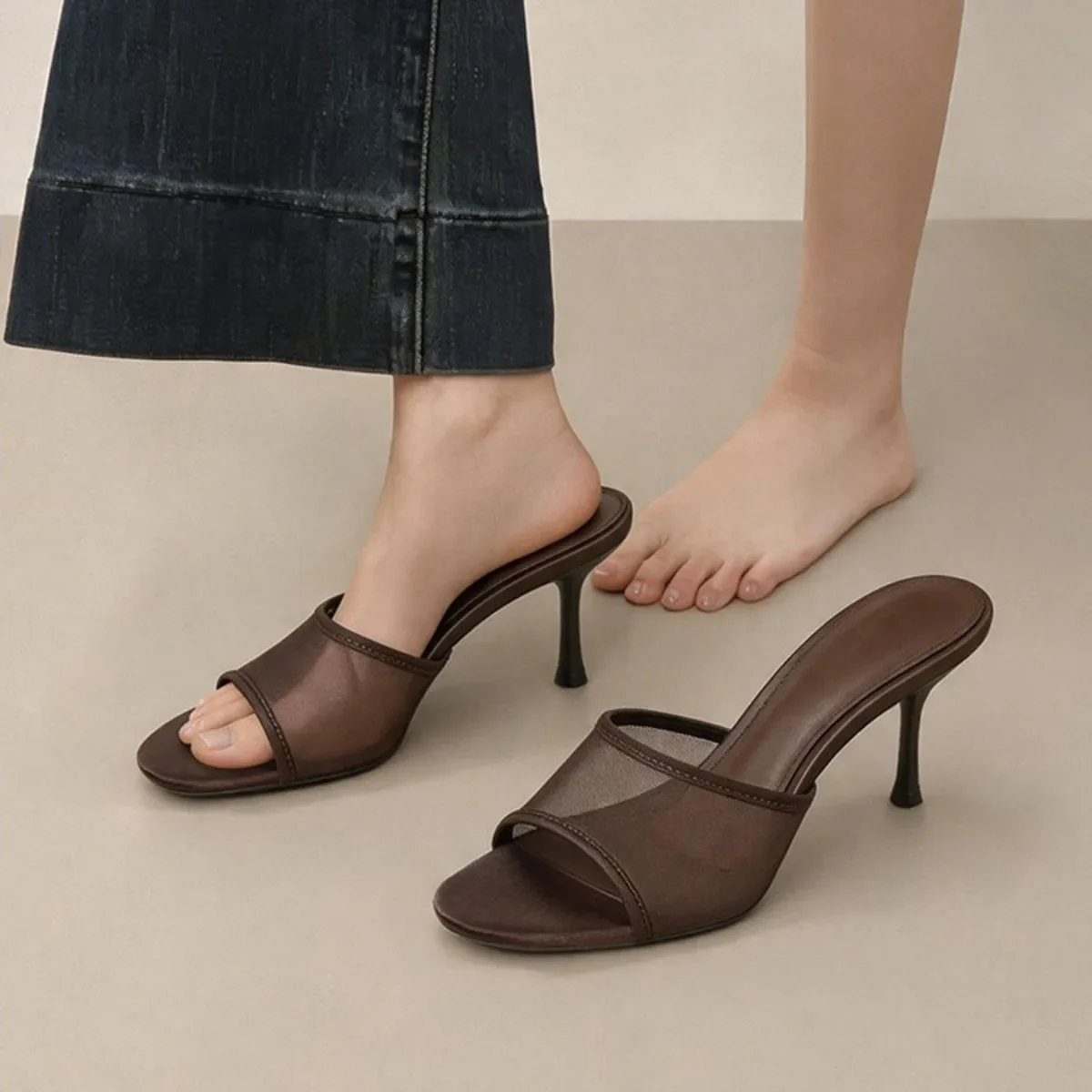 Newly Arrived Summer Comfortable Fashionable Slingback High Heeled Sandals New Stiletto Heel Mesh Modern Women's Slippers